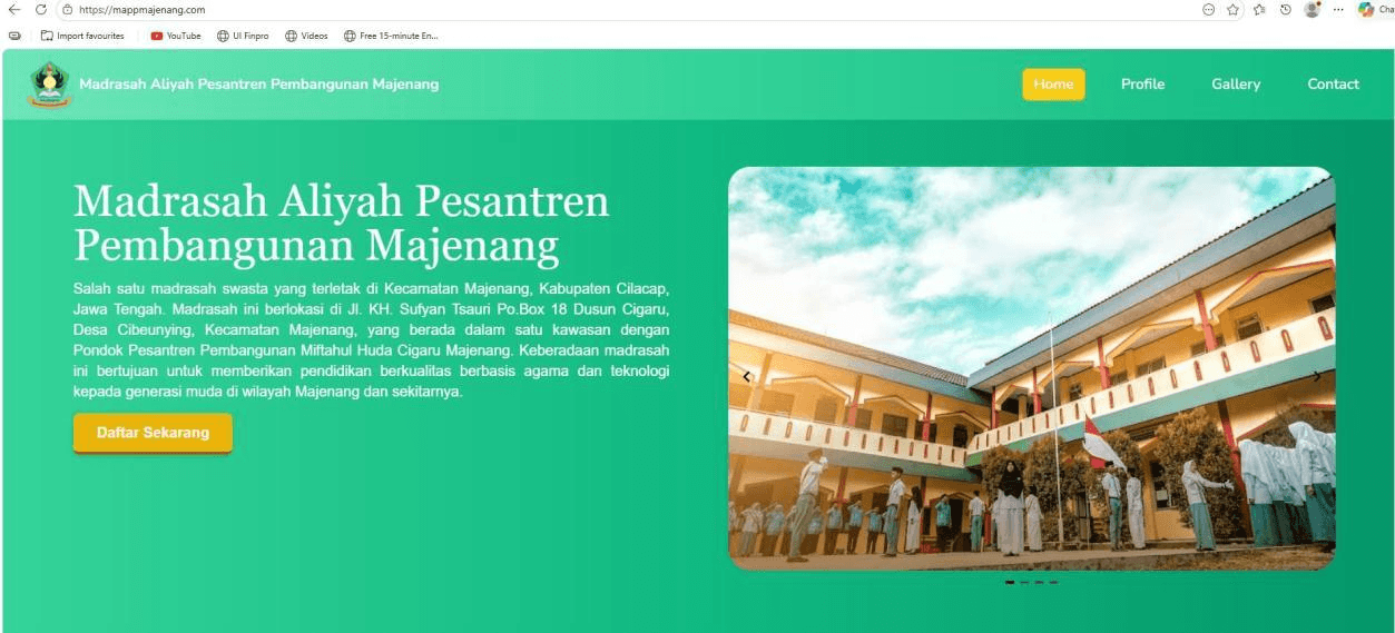 Screenshot of Landing Page MA Pesantren Majenang